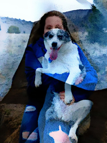 Girl with blue dog