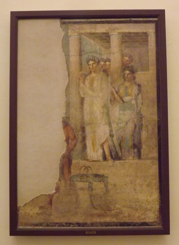 Wall Painting with Iphigenia Leaving the Temple of Artemis to Meet Orestes and Pylades from Pompeii in the Naples Archaeological Museum, July 2012
