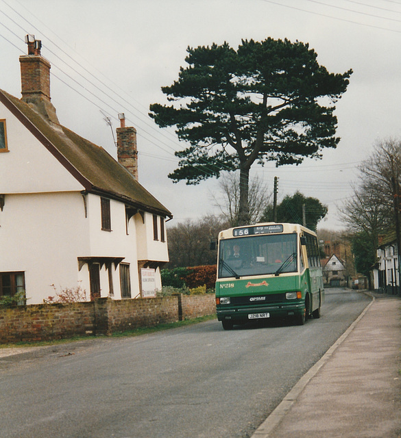 Ipswich Buses 218 (J218 NRT) in Barton Mills – 27 Feb 1994 (215-15)