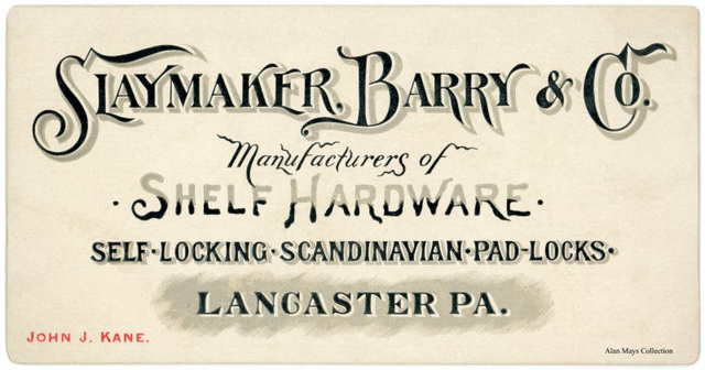 Slaymaker, Barry and Company, Lancaster, Pa., ca. 1890s