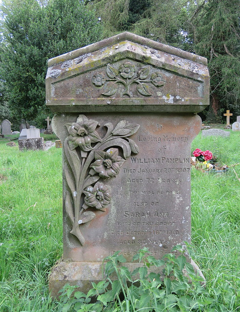 great dunmow church, essex, lilies on tombstone of william pamplin +1907