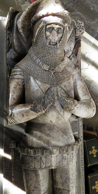 bakewell  church, derbs (45)detail on effigy on tomb of sir thomas wendesley, +1403