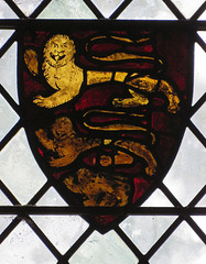 dorchester abbey church, oxon c14 royal arms now in nave glass,(112)