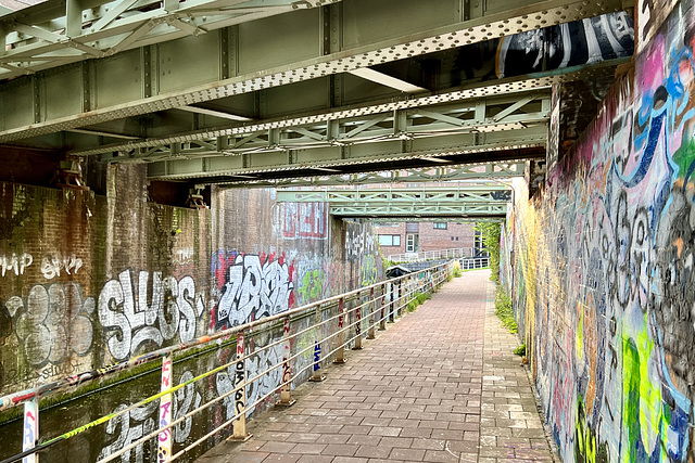 Under the railway bridges