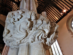 dorchester abbey church, oxon monks on a big c14 corbel attached to the nave arcade, presumed to be a statue base,(115)