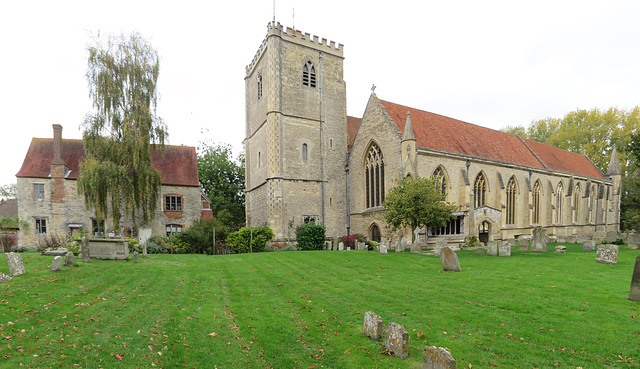 dorchester abbey church, oxon ,view of c14/c15 guesthouse and c17 tower/ c14 south side of church(130)