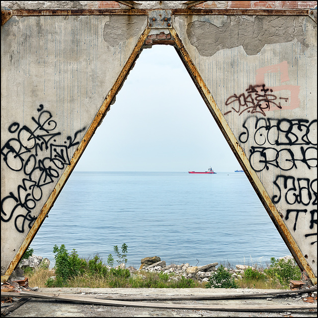 Abandoned Trieste - ship passing slowly