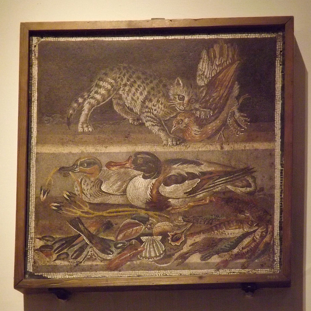 Mosaic with Animals from the House of the Faun in Pompeii in the Naples Archaeological Museum, July 2012