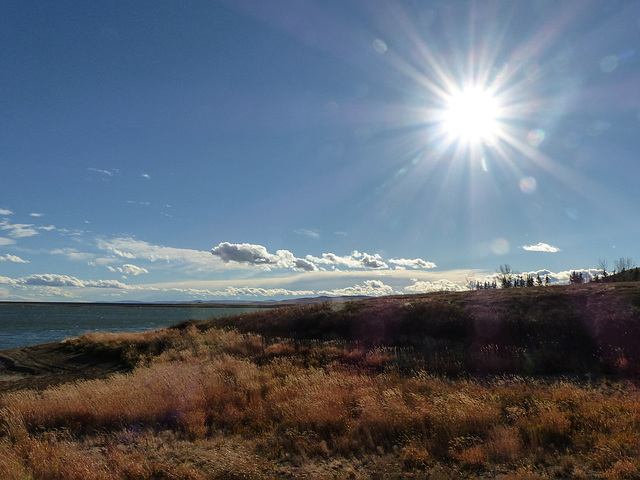 Into the sun at Pine Coulee Reservoir