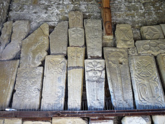 bakewell  church, derbs (96)cross slab collection in porch, found when the late c13 /early c14 central tower was taken down