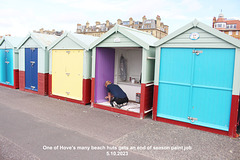 One of Hove’s many beach huts gets an end of season paint job 5 10 2023
