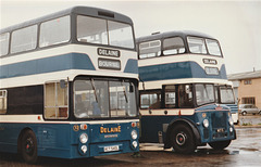 Delaine Coaches 72 (ACT 540L) and 50 (RCT 3) at the Cambus garage open day in Cambridge – 17 Sep 1989 (102-6)