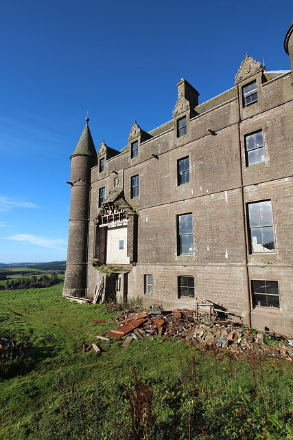 Collapsed oriel window to dining room, Balintore Castle, Angus, Scotland