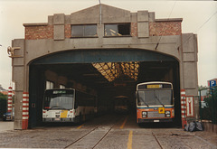 De Lijn 2431 and 5884 at the garage in De Panne - 7 Aug 1996