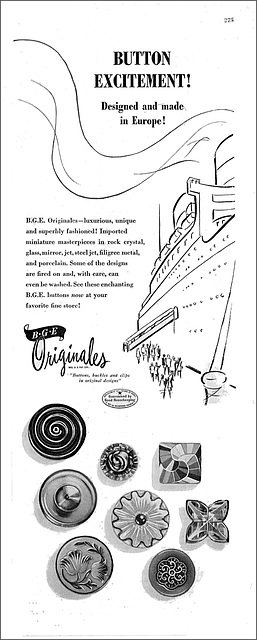 B.G.E. Originals Button Ad, 1947