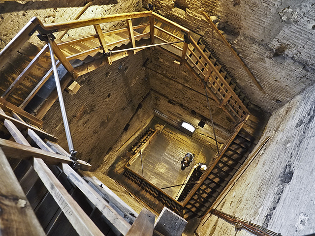 The wooden internal staircase of the Asinelli Tower, with its 498 steps, Bologna