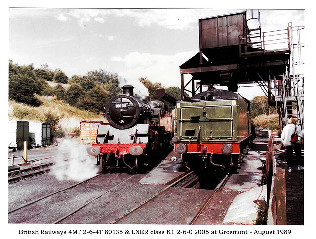 British Railways 4MT 2-6-4T 80135 & LNER class K1 2-6-0  2005 at Grosmont - August 1989