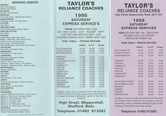 Taylor's Reliance timetable covers for 1995 and 1998