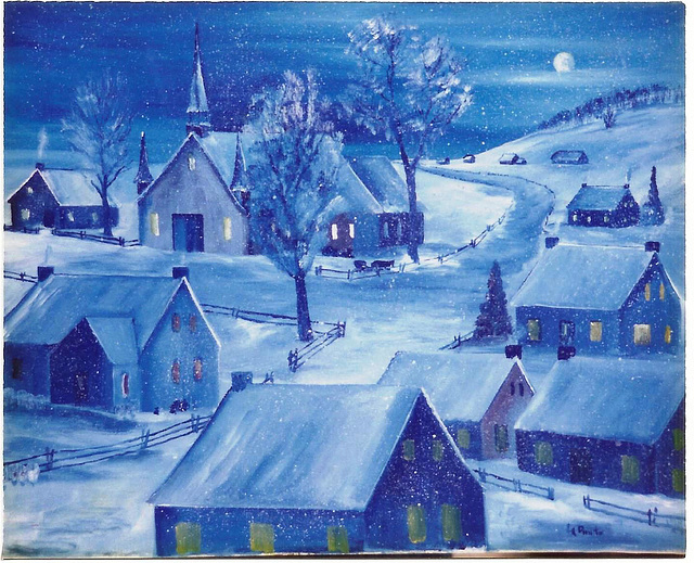 Village bleu dans la nuit gaspésienne (Ste-Rollande)