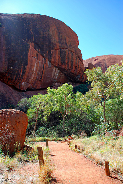 Der Zaun und die Bank am Uluru