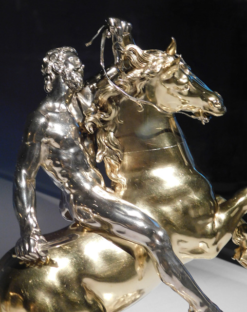 Detail of the Drinking Cup in the Form of a Horse and Rider in the Metropolitan Museum of Art, February 2020