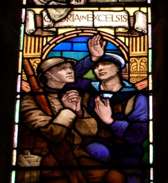 Detail of War Memorial Window by James Eadie Reid, All Saints Church, Leek Road, Hanley, Stoke on Trent, Staffordshire