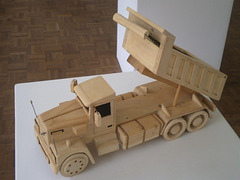 Wooden model of Volvo truck.