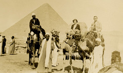 Tourists on Camels Near the Sphinx and Great Pyramid, Giza Necropolis, Cairo, Egypt