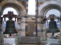 Bells on top of Pisa leaning tower.