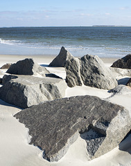 Rocks, unusual on an NC beach