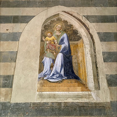 Madonna enthroned with Child.