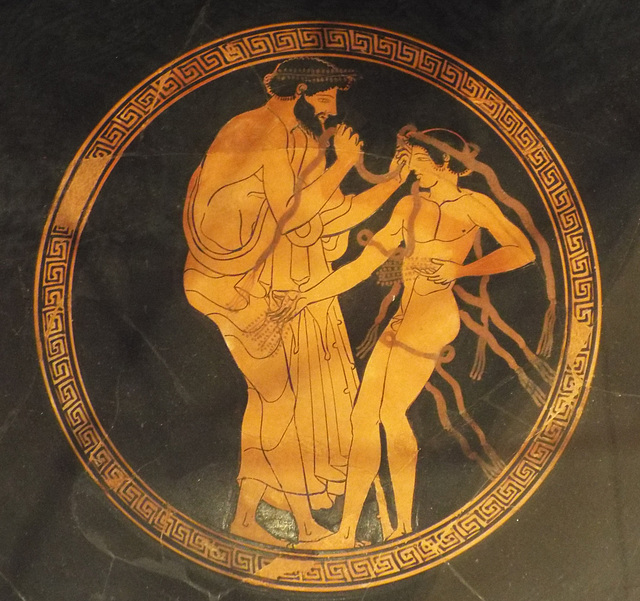 Detail of a Terracotta Kylix Signed by Hieron as Potter and Attributed to Makron as Painter in the Metropolitan Museum of Art, April 2017
