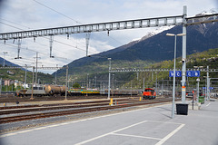 Abstell, und Rangiergeleise im Bahnhof Brig, Blick richtung Nordportal des Simplonbahntunnels