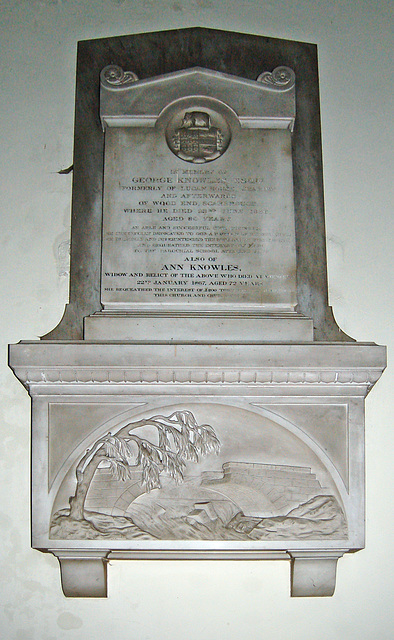 Monument to George Knowles (c1776-1856), architect and cival engineer, and his wife Ann Wormald, at St John's Church, Sharow, Ripon, North Yorkshire