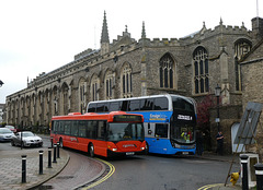 Mulleys YN04 GMU and Ensignbus 132 (YX66 WLH) in Bury St. Edmunds - 23 Nov 2019 (P1060046)