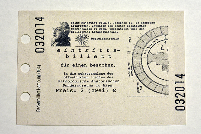 Ticket for the Pathologisch-anatomische Sammlung im “Narrenturm”