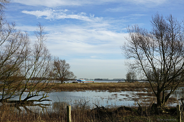 De Waal bij Loevestein met schip De Waal bij Loevestein met schip