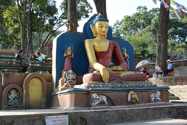 Kathmandu, Buddha Statue at the East Entrance to the Swayambhunath