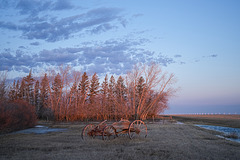 wagon remains at sunrise