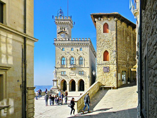 Repubblica di San Marino (RSM). Palazzo Pubblico o Palazzo del Governo.  -   Palazzo Pubblico (‘Public Palace’) is the town hall of the City of San Marino (RSM) as well as its official Government Buil