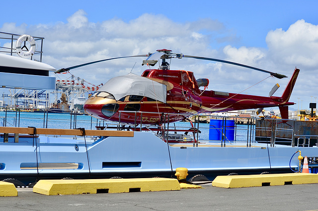 Helicopter on the back of a yacht - Pier 8