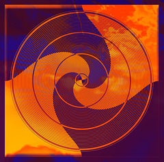 fractal into horizontal lines polar coords oval blue & orange twirled sq & clouds