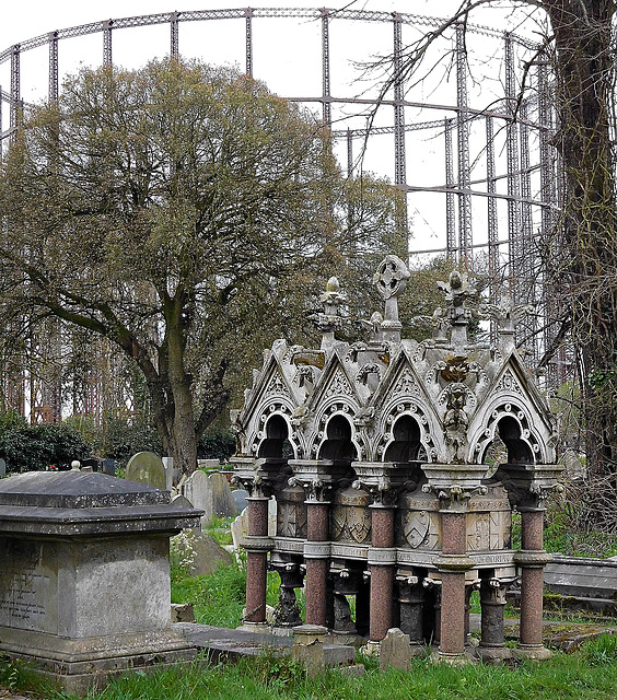 Graves and a gasometer