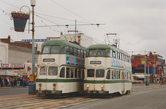 Blackpool trams 720 and 711 - 3 Oct 1992