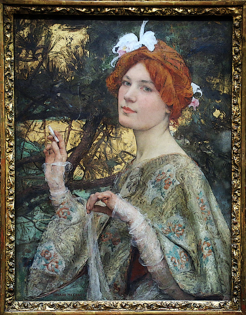 La femme à l'orchidée - Huile sur toile d'Edgard Maxence