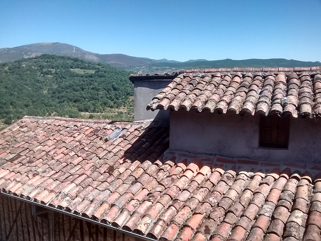 Roof and view. Taken from the loo window of a delightful café.