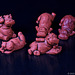 Lazy Hippos Group, colored cast ceramic, massive.