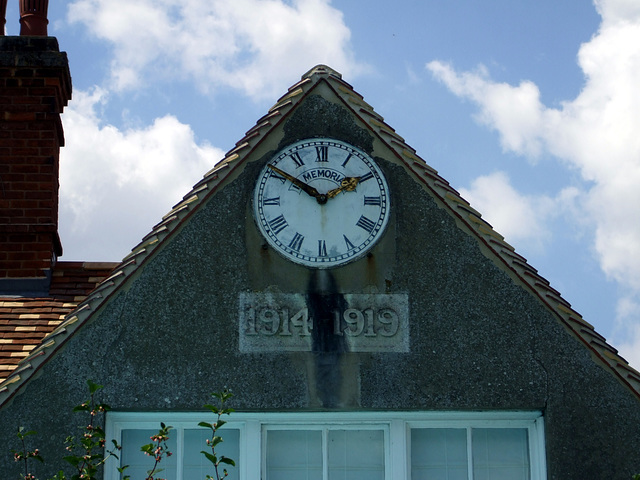 Burrough Green - School showing war memorial clock 2014-07-24
