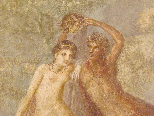 Detail of a Wall Painting with Perseus and Andromeda from the Insula Occidentalis in Pompeii in the Naples Archaeological Museum, June 2013