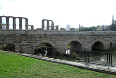 Albarregas River, Roman Bridge and Miracles Aqueduct.